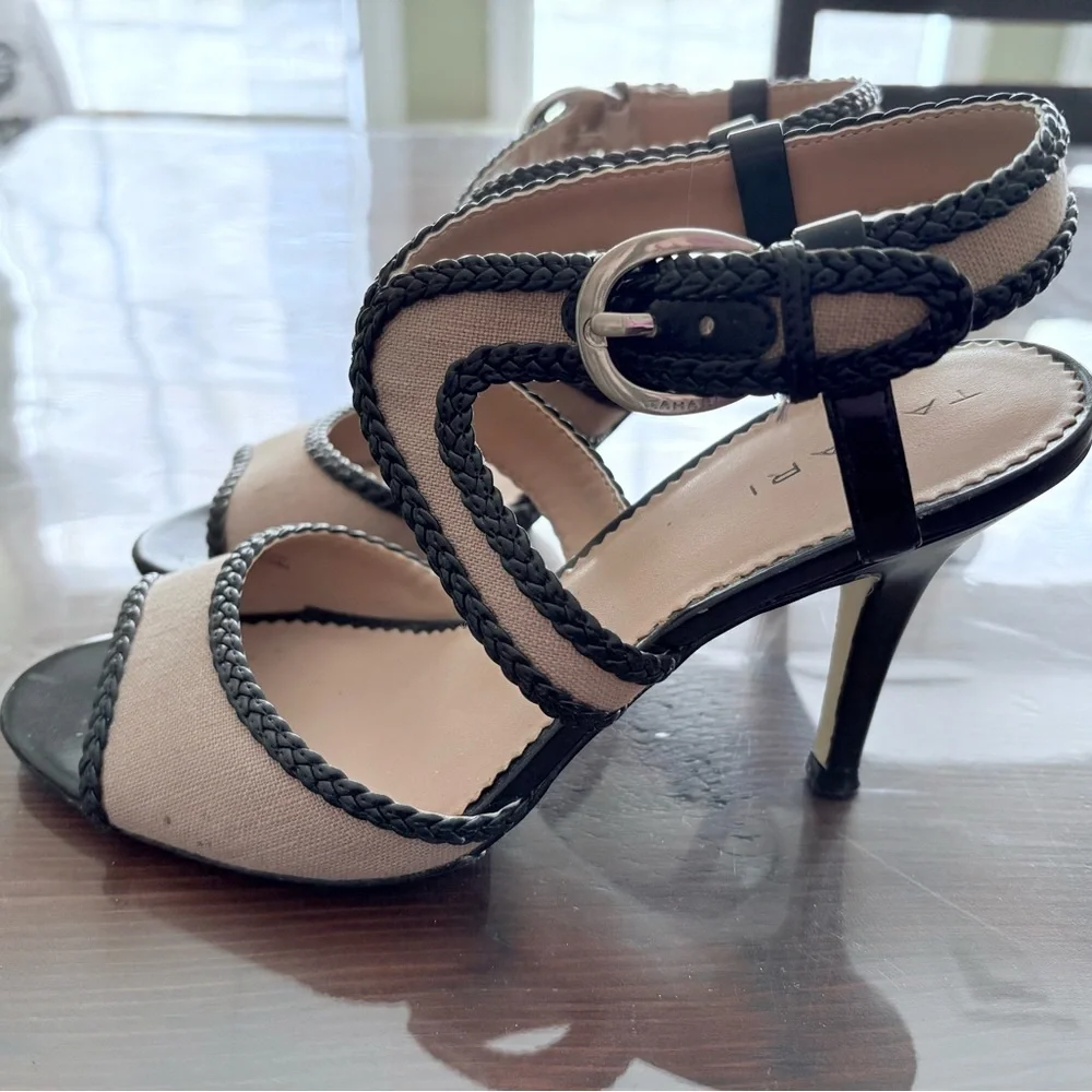 Tahari Black and tan sandals with 3 inch Heels - Picture 2 of 5